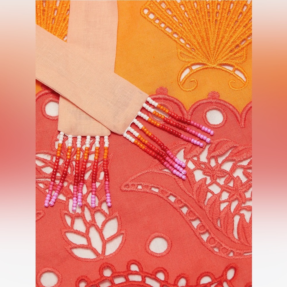 Farm Rio Summer Gradient Richelieu Ombre Midi Dress Orange Size S Small - Picture 7 of 7